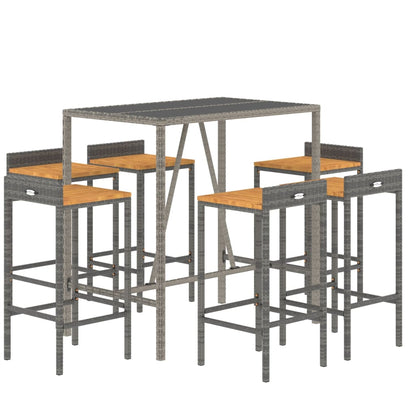 Set Bar Giardino 7pz Grigio Polyrattan e Legno Massello Acacia | homemem39