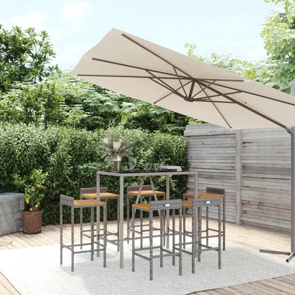 Set Bar Giardino 7pz Grigio Polyrattan e Legno Massello Acacia | homemem39