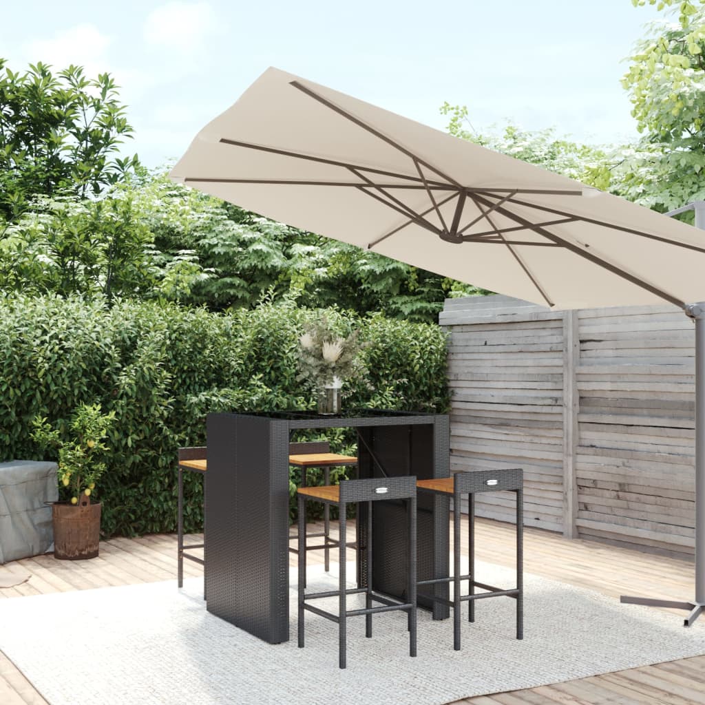 Set Bar Giardino 5 pz Nero Polyrattan e Legno Massello Acacia | homemem39