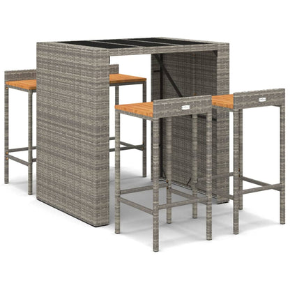 Set Bar Giardino 5pz Grigio Polyrattan e Legno Massello Acacia | homemem39