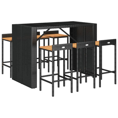 Set Bar Giardino 7 pz Nero Polyrattan e Legno Massello Acacia - homemem39