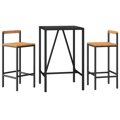 Set Bar Giardino 3 pz Nero Polyrattan e Legno Massello Acacia | homemem39