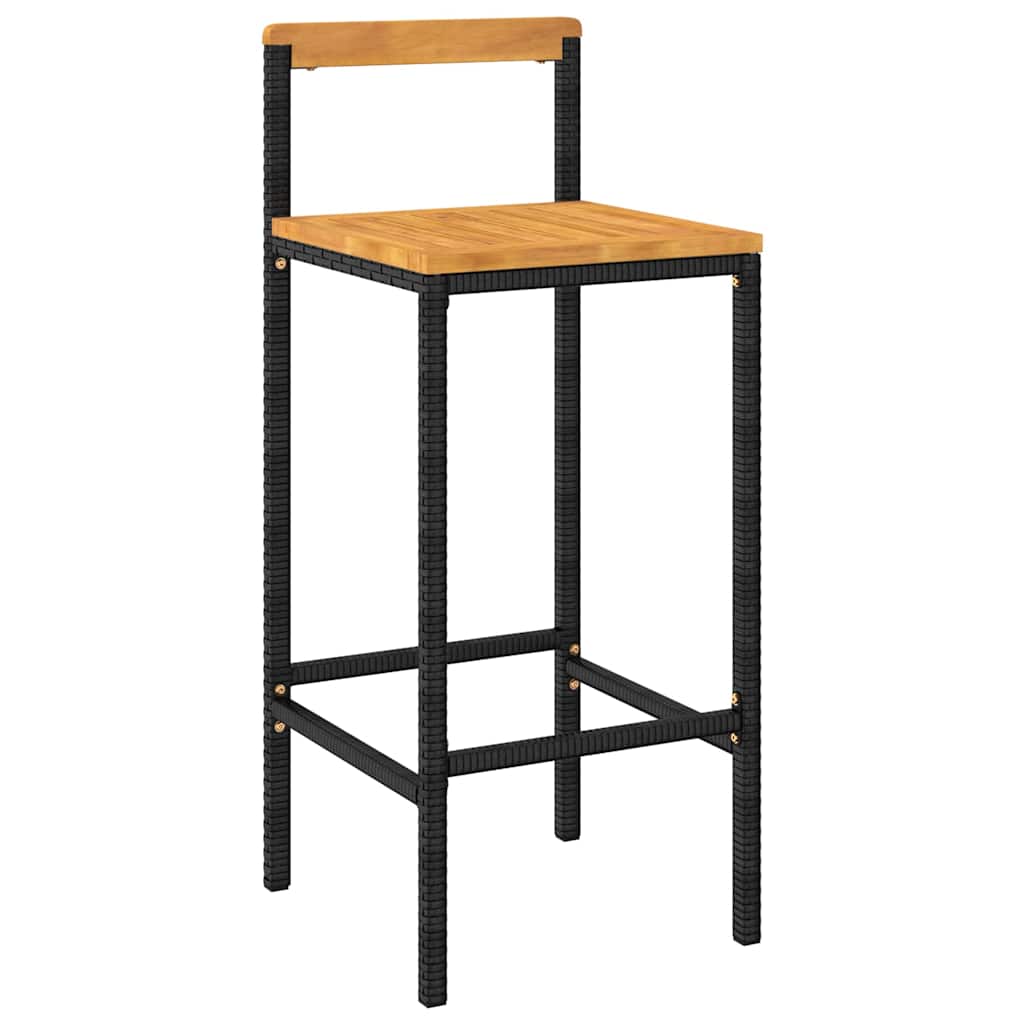 Set Bar Giardino 3 pz Nero Polyrattan e Legno Massello Acacia | homemem39