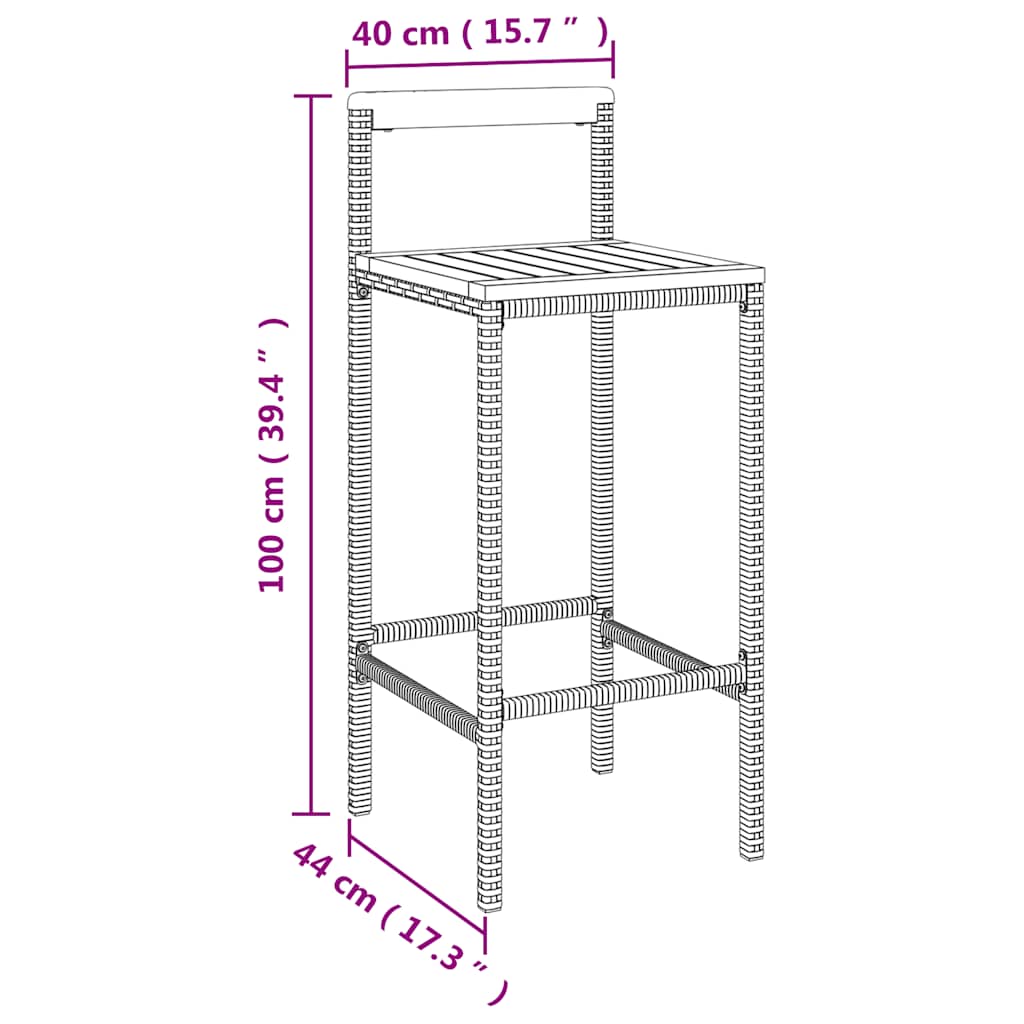 Set Bar Giardino 3 pz Nero Polyrattan e Legno Massello Acacia | homemem39