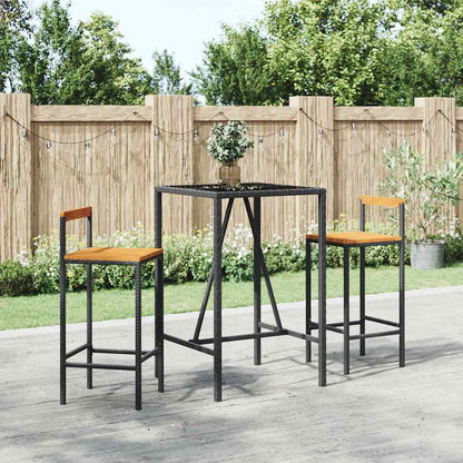Set Bar Giardino 3 pz Nero Polyrattan e Legno Massello Acacia | homemem39