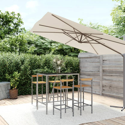 Set Bar Giardino 5pz Grigio Polyrattan e Legno Massello Acacia | homemem39