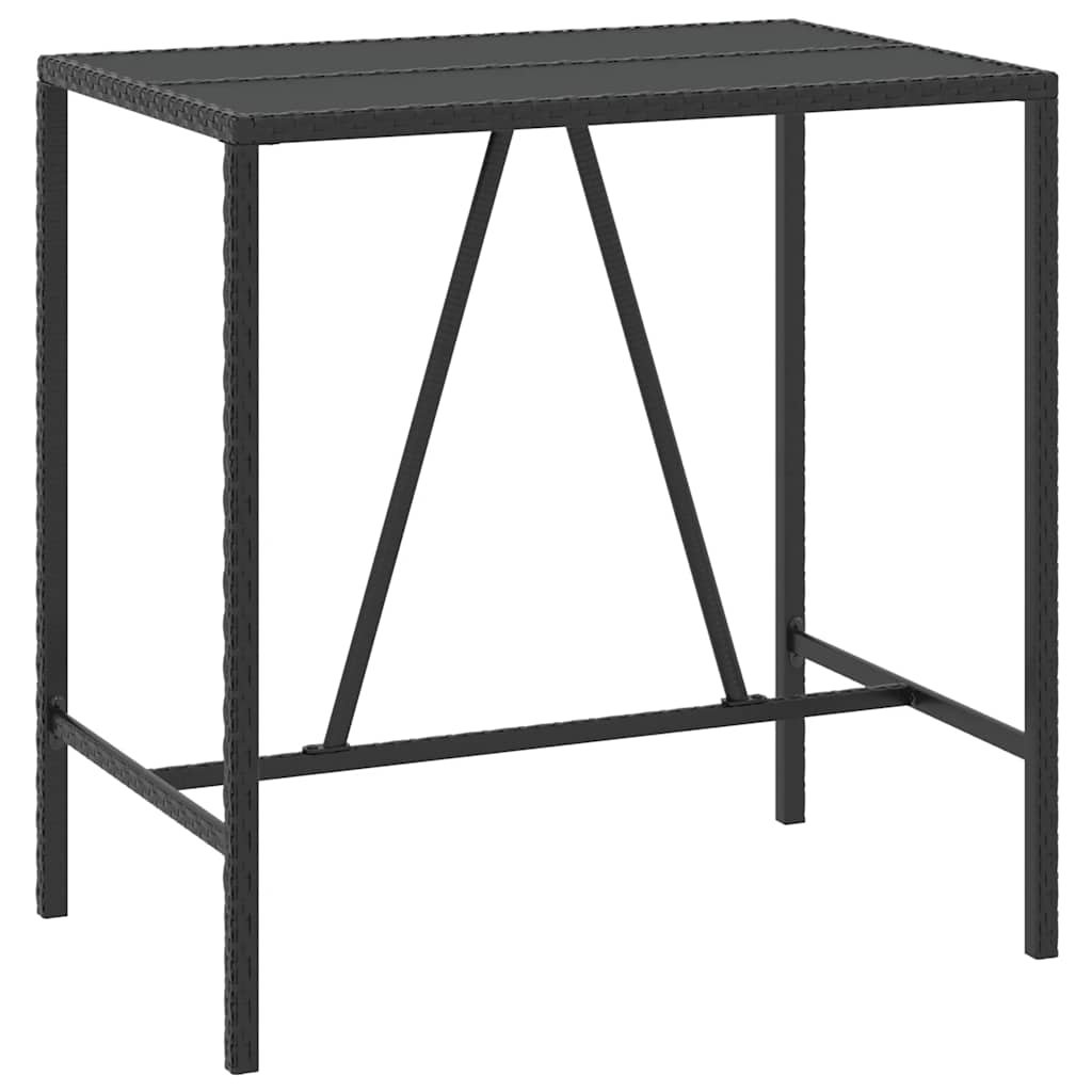 Set Bar Giardino 7 pz Nero Polyrattan e Legno Massello Acacia | homemem39