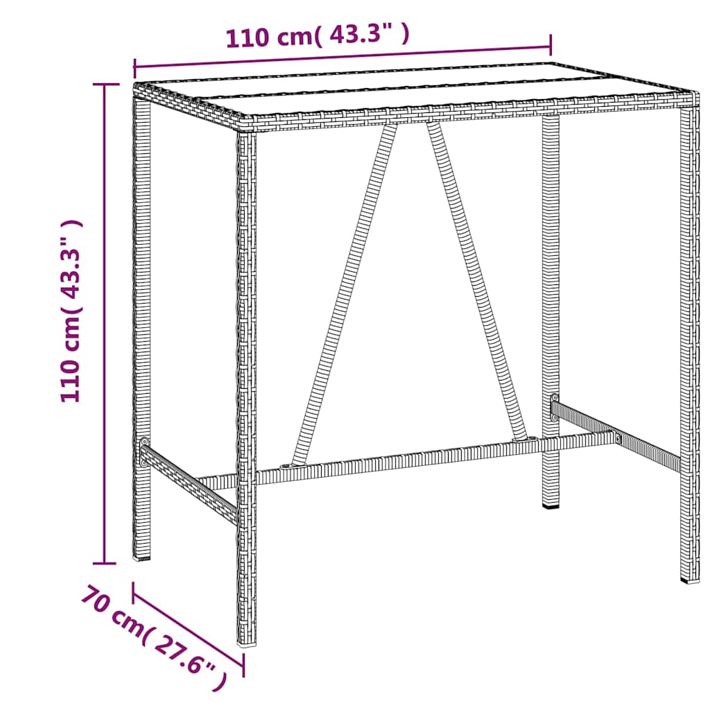 Set Bar Giardino 7 pz Nero Polyrattan e Legno Massello Acacia | homemem39