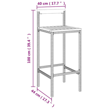 Set Bar Giardino 7 pz Nero Polyrattan e Legno Massello Acacia | homemem39
