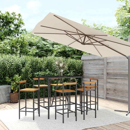 Set Bar Giardino 7 pz Nero Polyrattan e Legno Massello Acacia | homemem39