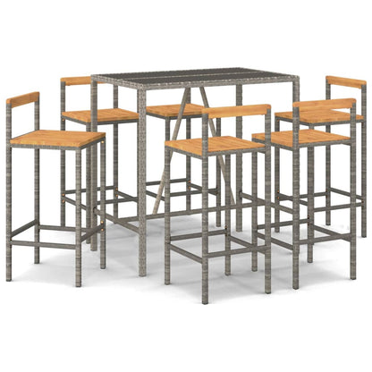 Set Bar Giardino 7pz Grigio Polyrattan e Legno Massello Acacia | homemem39