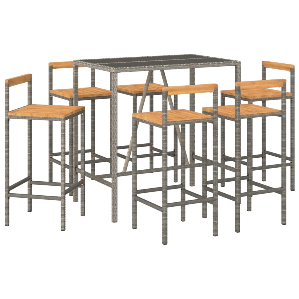 Set Bar Giardino 7pz Grigio Polyrattan e Legno Massello Acacia | homemem39
