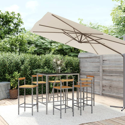 Set Bar Giardino 7pz Grigio Polyrattan e Legno Massello Acacia | homemem39