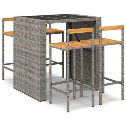 Set Bar Giardino 5pz Grigio Polyrattan e Legno Massello Acacia | homemem39