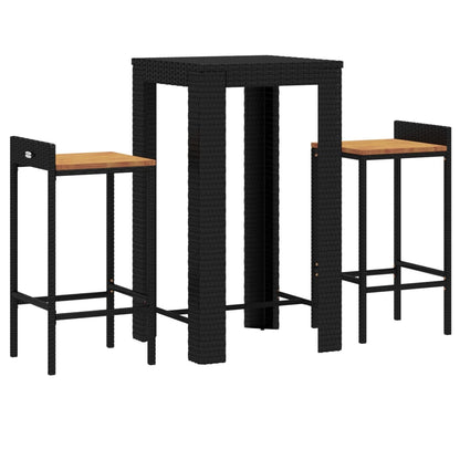 Set Bar Giardino 3 pz Nero Polyrattan e Legno Massello Acacia | homemem39