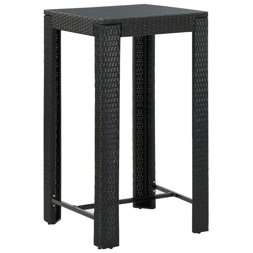 Set Bar Giardino 3 pz Nero Polyrattan e Legno Massello Acacia | homemem39
