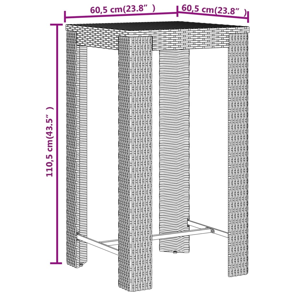 Set Bar Giardino 3 pz Nero Polyrattan e Legno Massello Acacia | homemem39