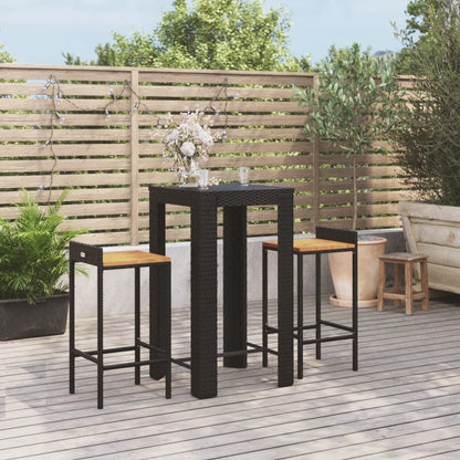 Set Bar Giardino 3 pz Nero Polyrattan e Legno Massello Acacia | homemem39