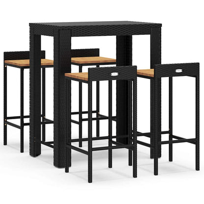 Set Bar Giardino 5 pz Nero Polyrattan e Legno Massello Acacia | homemem39