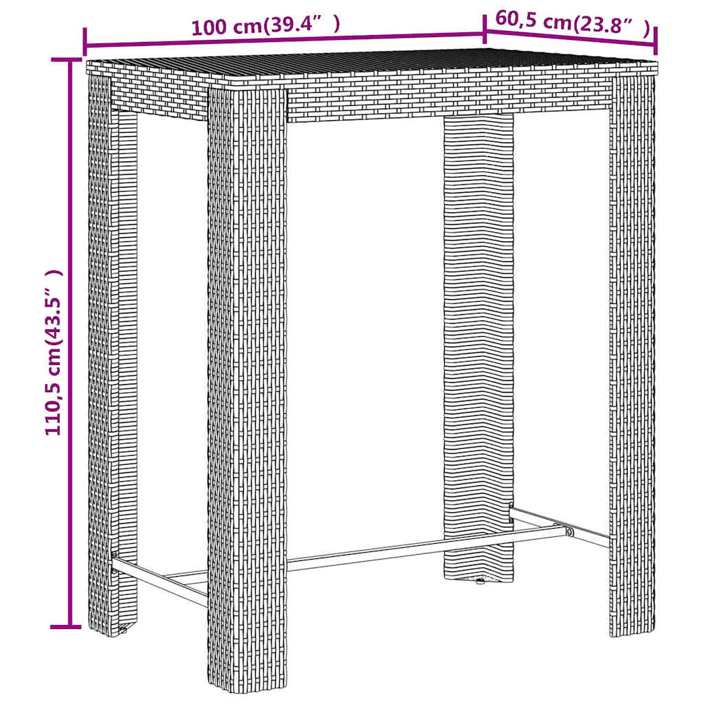 Set Bar Giardino 5 pz Nero Polyrattan e Legno Massello Acacia | homemem39