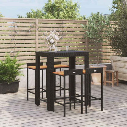 Set Bar Giardino 5 pz Nero Polyrattan e Legno Massello Acacia | homemem39