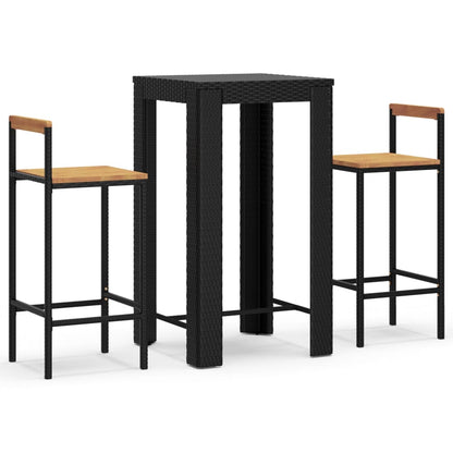 Set Bar Giardino 3 pz Nero Polyrattan e Legno Massello Acacia | homemem39