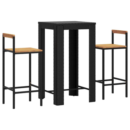 Set Bar Giardino 3 pz Nero Polyrattan e Legno Massello Acacia | homemem39