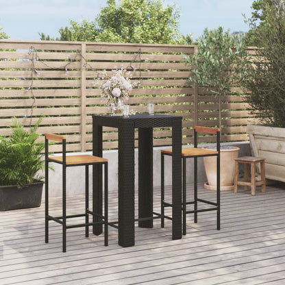 Set Bar Giardino 3 pz Nero Polyrattan e Legno Massello Acacia | homemem39