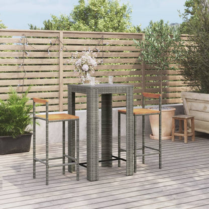 Set Bar Giardino 3pz Grigio Polyrattan e Legno Massello Acacia - homemem39