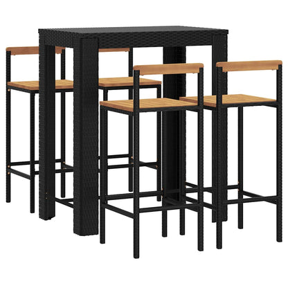 Set Bar Giardino 5 pz Nero Polyrattan e Legno Massello Acacia | homemem39