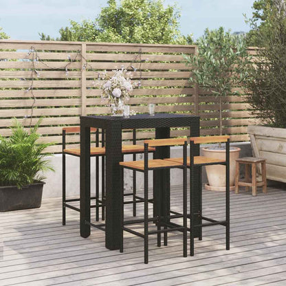 Set Bar Giardino 5 pz Nero Polyrattan e Legno Massello Acacia | homemem39