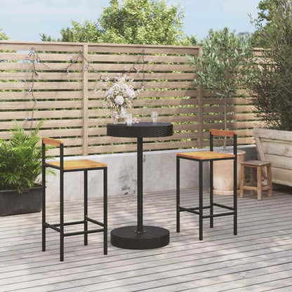 Set Bar Giardino 3 pz Nero Polyrattan e Legno Massello Acacia | homemem39
