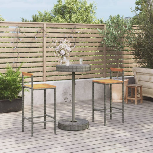 Set Bar Giardino 3pz Grigio Polyrattan e Legno Massello Acacia - homemem39