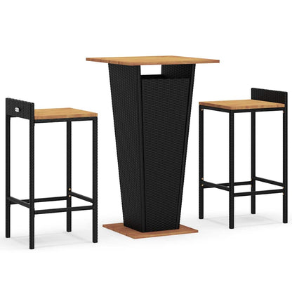 Set Bar Giardino 3 pz Nero Polyrattan e Legno Massello Acacia | homemem39
