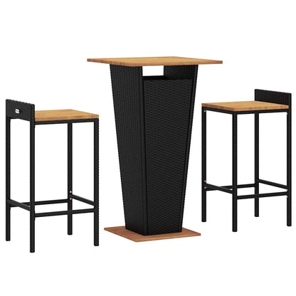 Set Bar Giardino 3 pz Nero Polyrattan e Legno Massello Acacia | homemem39