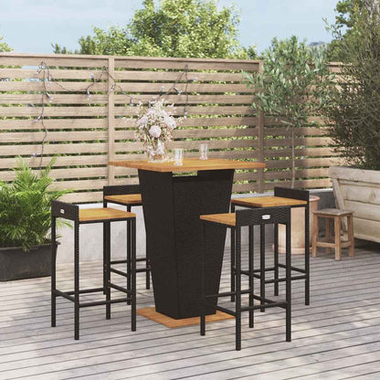 Set Bar Giardino 5 pz Nero Polyrattan e Legno Massello Acacia | homemem39