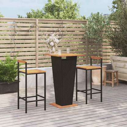 Set Bar Giardino 3 pz Nero Polyrattan e Legno Massello Acacia | homemem39