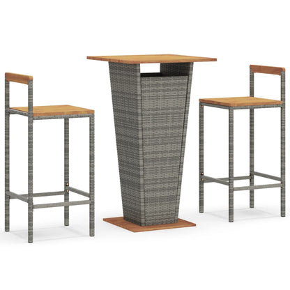 Set Bar Giardino 3pz Grigio Polyrattan e Legno Massello Acacia | homemem39