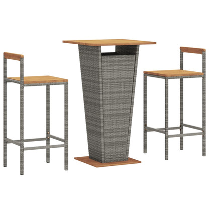 Set Bar Giardino 3pz Grigio Polyrattan e Legno Massello Acacia | homemem39