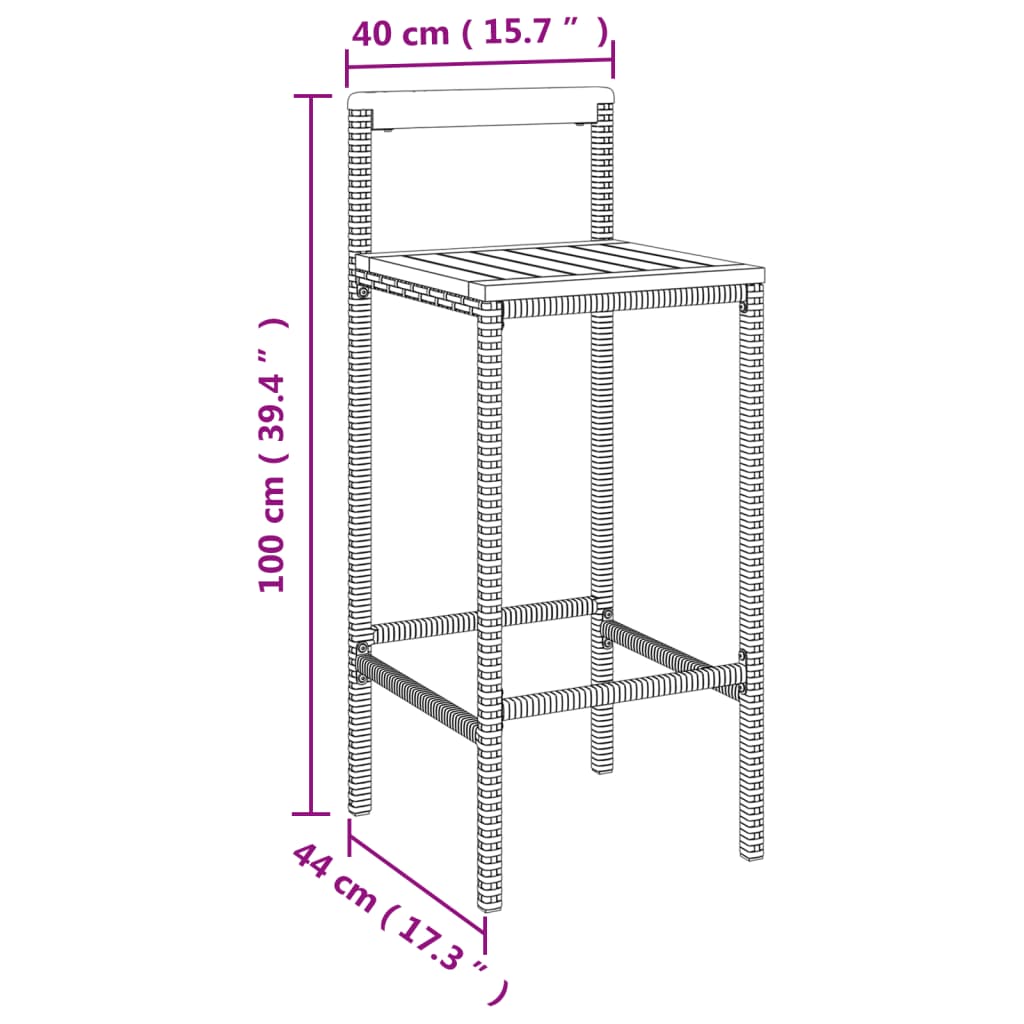 Set Bar Giardino 3pz Grigio Polyrattan e Legno Massello Acacia | homemem39