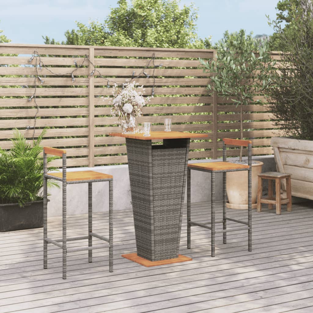 Set Bar Giardino 3pz Grigio Polyrattan e Legno Massello Acacia | homemem39