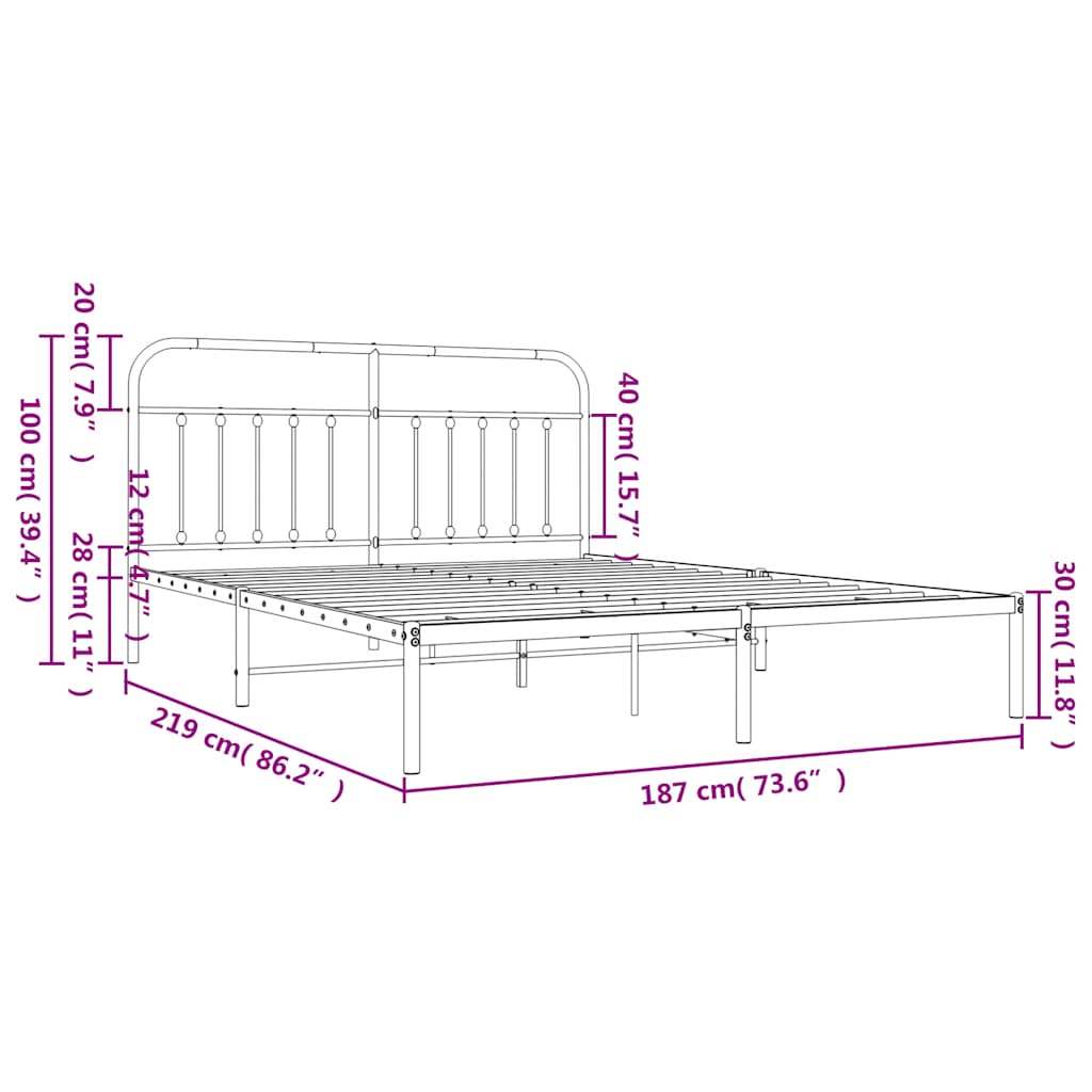 Giroletto con Testiera in Metallo Nero 183x213 cm | homemem39