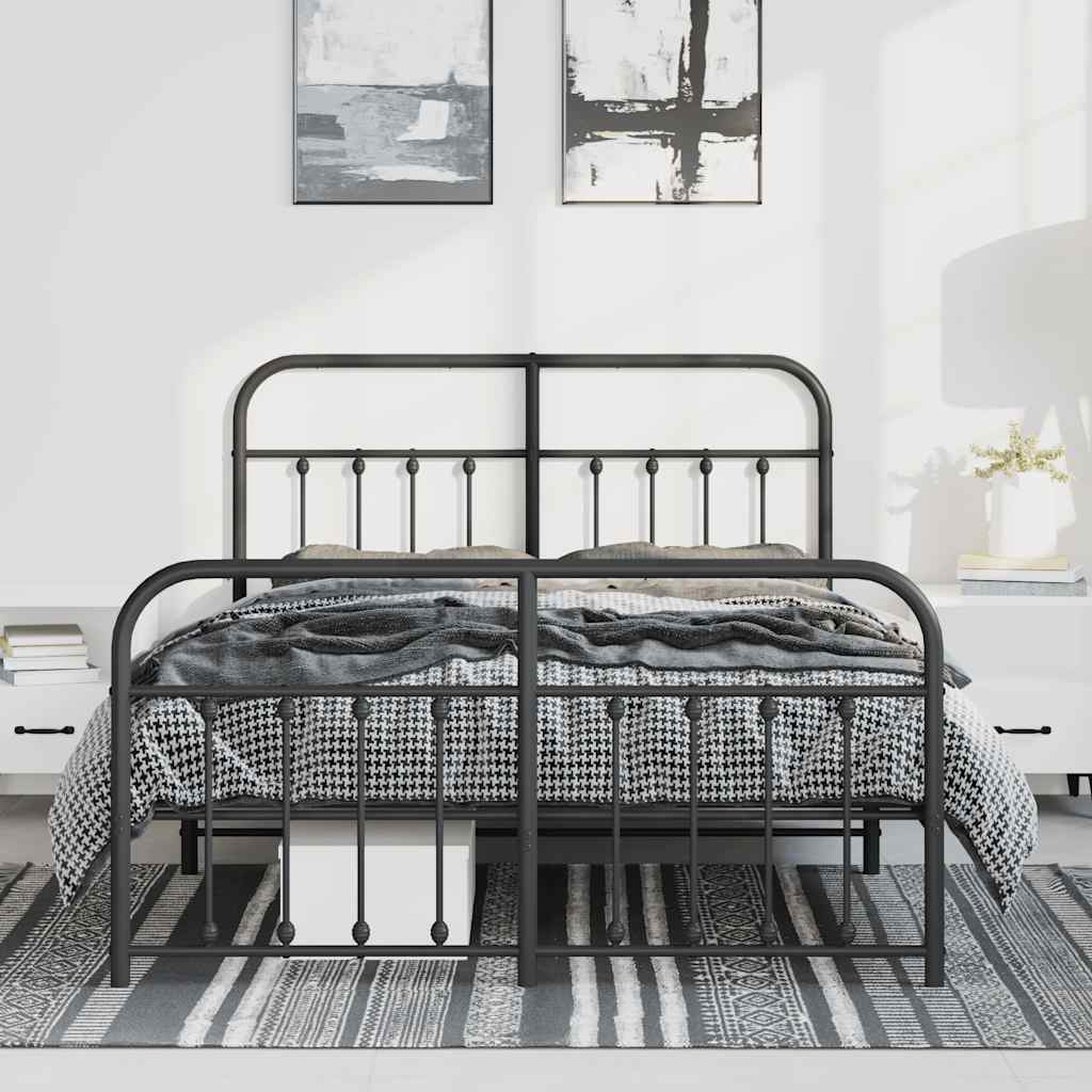 Giroletto con Testiera e Pediera Metallo Nero 135x190 cm | homemem39