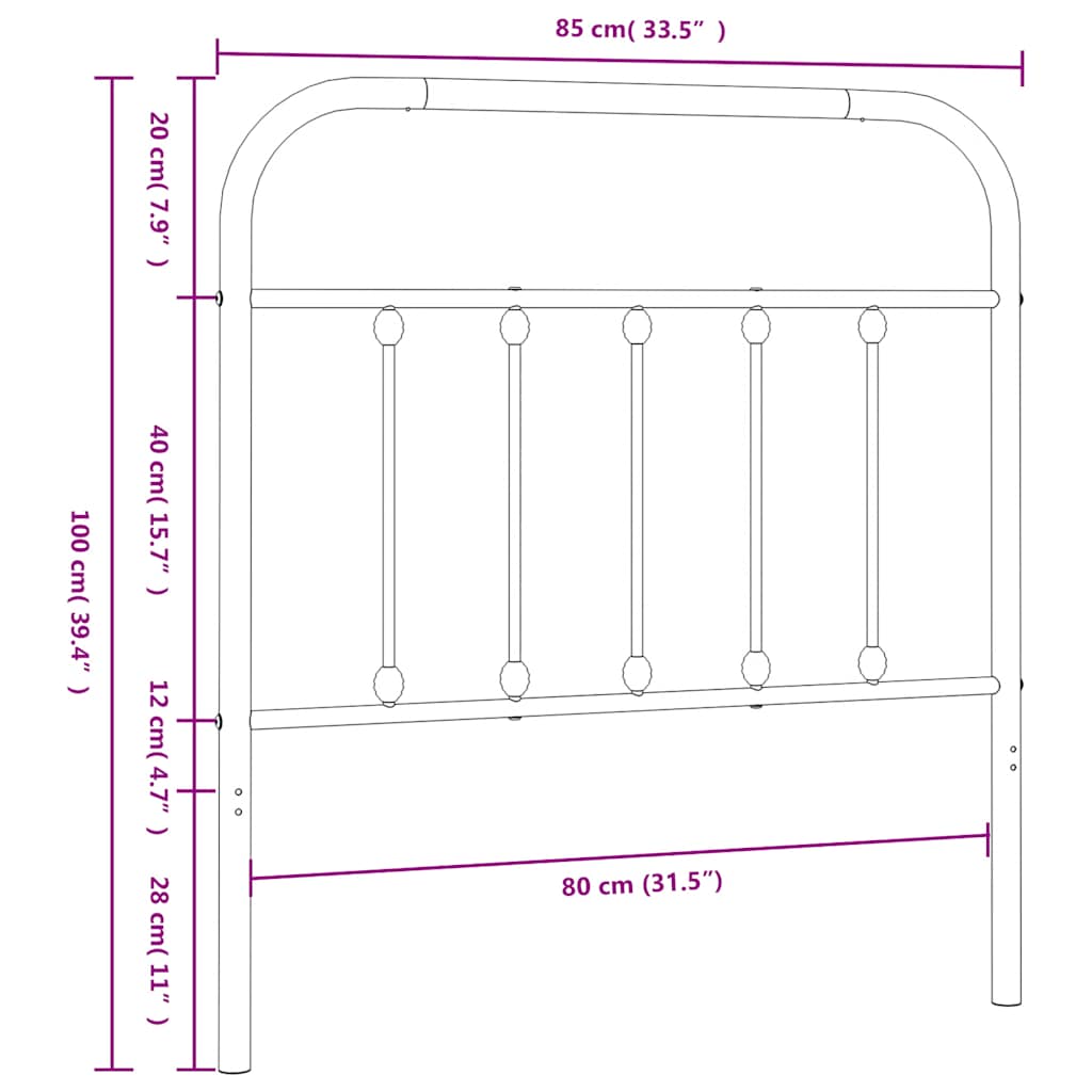 Testiera in Metallo Nero 80 cm