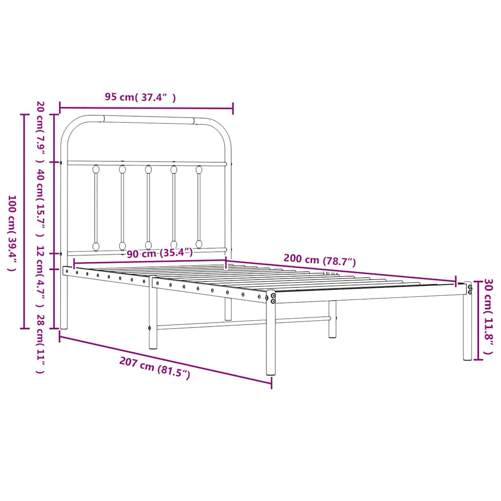 Giroletto con Testiera e Pediera Metallo Bianco 90x200 cm | homemem39
