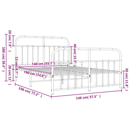 Giroletto con Testiera e Pediera Metallo Bianco 140x190 cm | homemem39