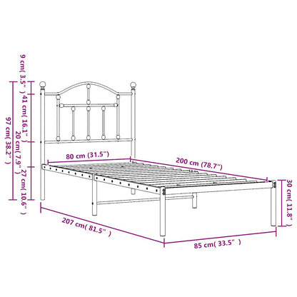 Giroletto con Testiera in Metallo Nero 80x200 cm