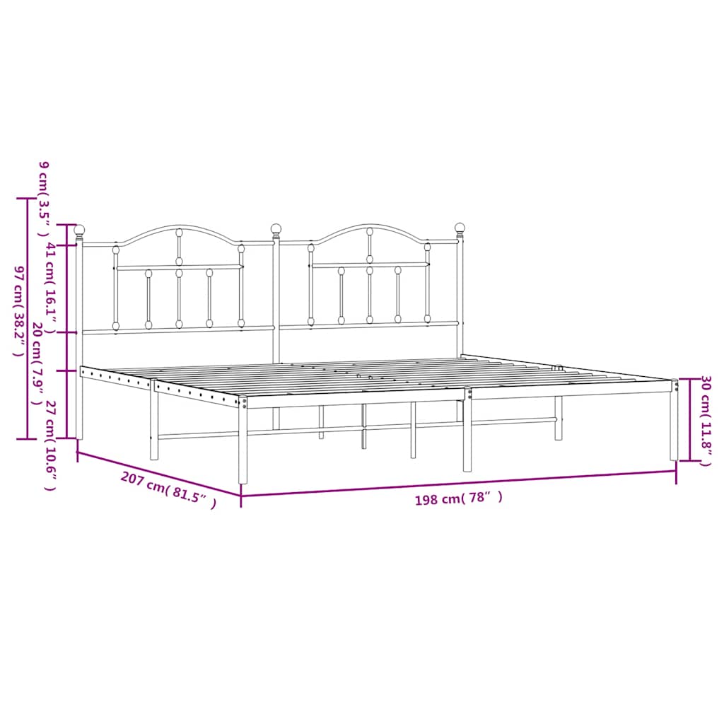 Giroletto con Testiera in Metallo Nero 193x203 cm | homemem39