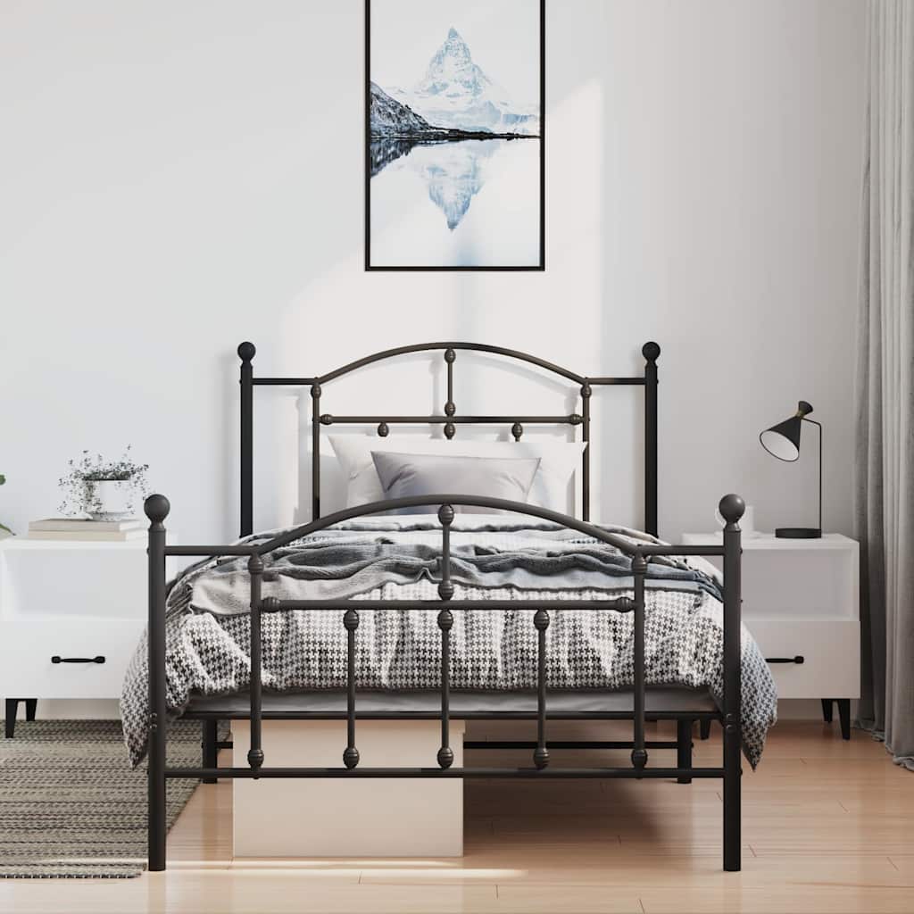 Giroletto con Testiera e Pediera Metallo Nero 100x200 cm