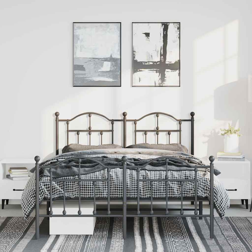 Giroletto con Testiera e Pediera Metallo Nero 135x190 cm